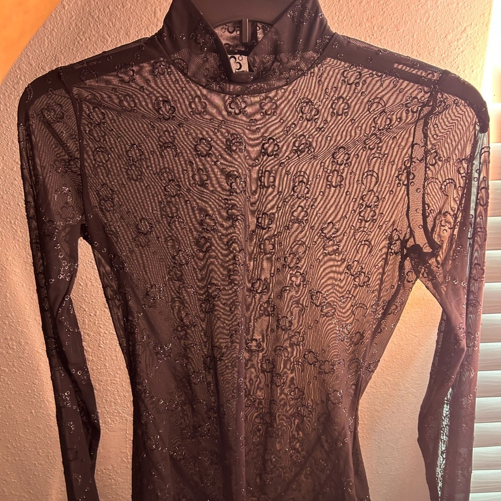 Marine Serre Regenerated Flock-Glitter Mesh Blouse